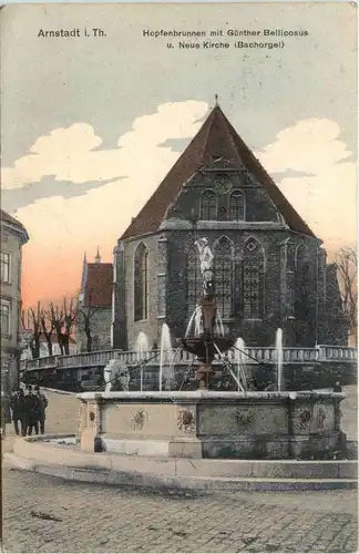 Arnstadt - Hopfenbrunnen mit Günther Bellicosus u. Neue Kirche -331782