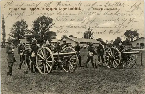 Lager Lechfeld, Grüsse, Truppenübungsplatz. Geschütz-Exerzieren -358812