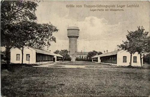 Lager-Lechfeld, Grüsse, Truppenübungsplatz, Lagerpartie mit Wasserturm -358118