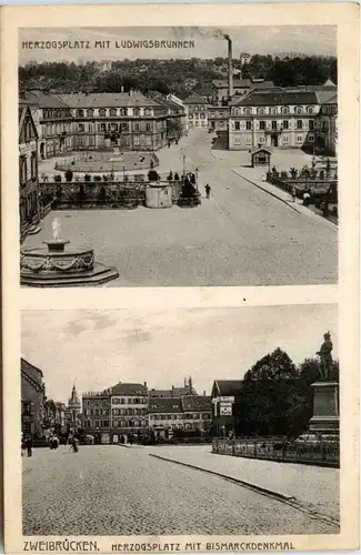Zweibrücken, Herzogsplatz mit Bismarckdenkmal -360422