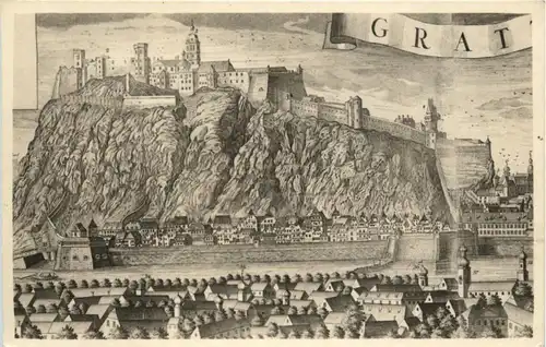 Graz/Steiermark - Alt-Graz, Blick auf den Schlossberg - Stiegenkirche 1740 v. B. Werner -337568