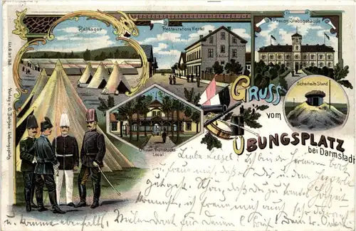 Gruss vom Übungsplatz bei Darmstadt - Litho -437266