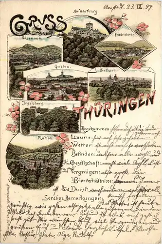 Gruss aus Thüringen Gotha Erfurt - Litho -437300