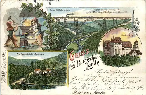 Gruss aus dem Bergischen Lande - Schloss Burg - Litho -438362