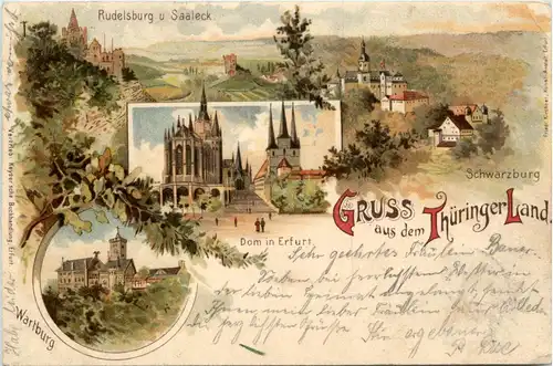 Gruss aus dem Thüringer Land - Litho - Erfurt Schwarzburg -438866