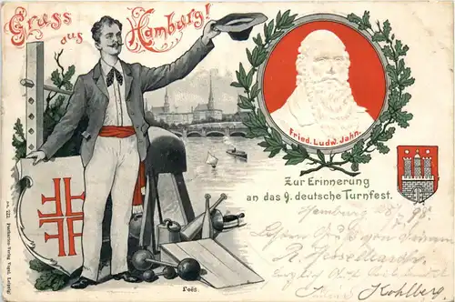 Hamburg - Erinnerung an das 9. deutsche Turnfest - Litho -440060