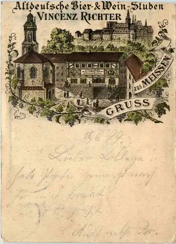 Gruss aus Meissen - Bier und Weinstube Vincenz Richter - Litho -439920