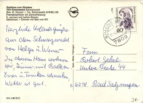 Schwarzwald, Freiburg i.B. und div.Orte mit Umgebung - Simonswald, Gasthaus zum Hirschen -338742