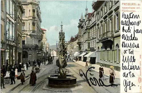 Freiburg - Kaiserstrasse mit Fischbrunnen -339778