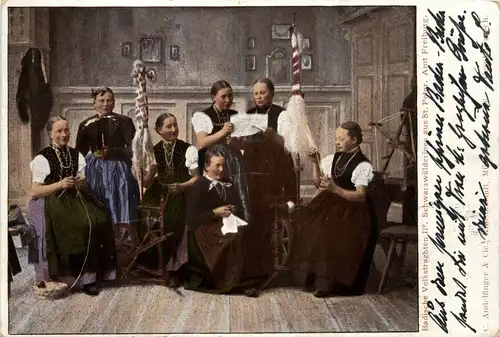 Badische Volkstracht, Schwarzwälderinnen aus St. Peter -340348