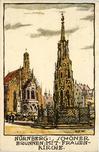 Nürnberg - Schöner Brunnen mit Frauenkirche -71396