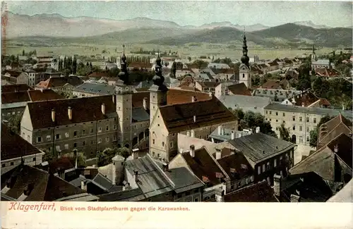 Klagenfurt, Blick v. Stadtpfarrturm gegen die Karawanken -353680