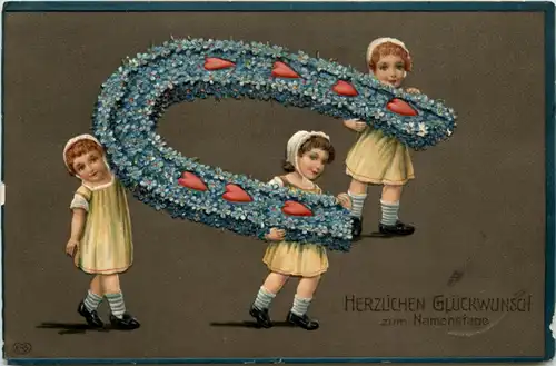 Namenstag - Kinder mit Hufeisen - Prägekarte -422510