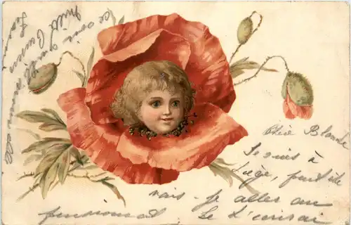 Kind in Blume - Litho -422690