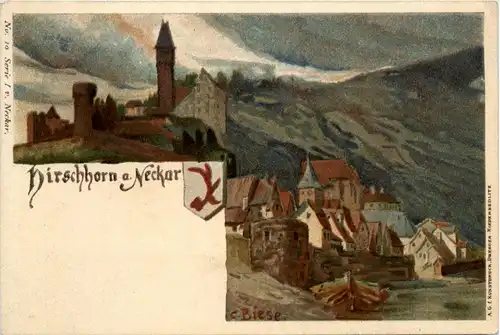 Hirschhorn am Neckar - Litho Künstlerkarte C. Biese -423170