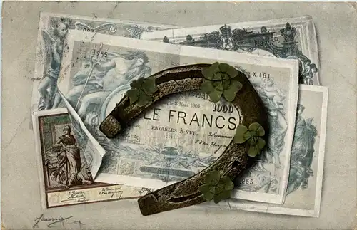 Geldschein auf Ansichtskarte - Belgien -424210