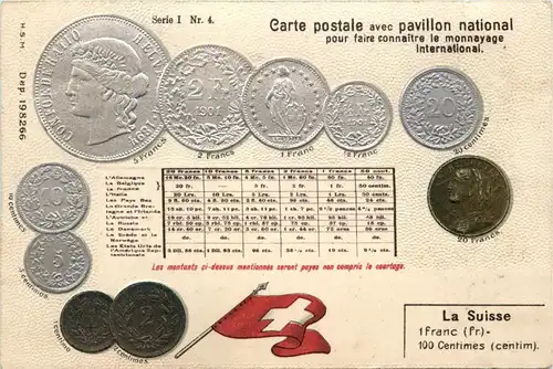 Schweiz - Geld auf Ansichtskarte - Prägekarte -424270