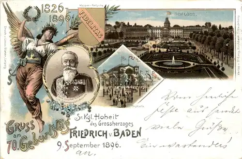 Karlsruhe - Zum 70. Geburtstag Friedrich von Baden 1896 - Litho -426248