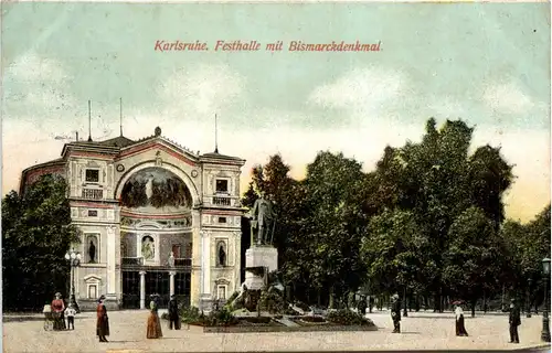 Karlsruhe - Festhalle mit Bismarckdenkmal -427238