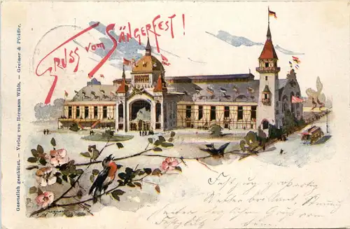 Gruss aus Stuttgart Sängerfest - Litho- Privatganzsache 1896 -90568