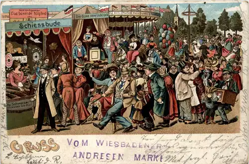 Gruss vom Wiesbaden Andresen Markt - Litho - Drehorgel -90878