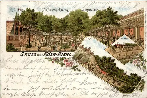 Gruss aus Köln-Riehl - Kurfürsten Garten - Litho 1897 -91058