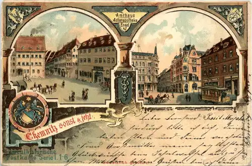 Chemnitz sonst und jetzt - Litho -91238