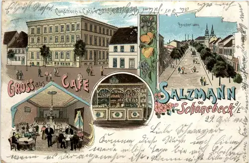 Gruss aus Cafe Salzmann Schönebeck Elbe - Litho -90752