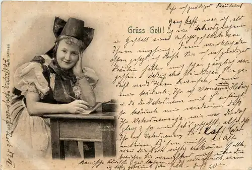 Grüss Gott - Frau - Prägekarte -90892