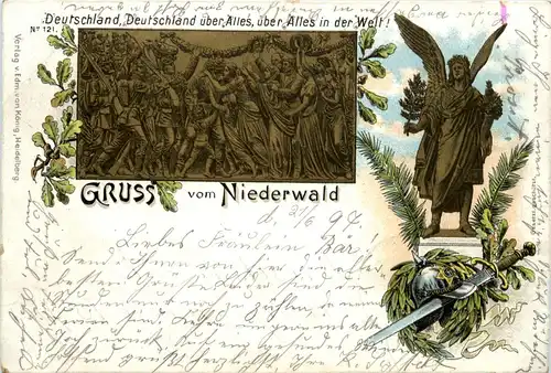 Gruss vom Niederwald - Rüdesheim - Litho 1897 -91036