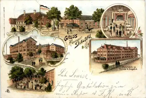 Rümingen - Gruss vom Rüninger Saalbau - Wurstfabrik - Litho Braunschweig -91766