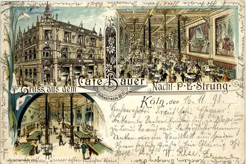 Köln - Gruss aus dem Cafe Bauer - Billard -Litho 1897 -91096