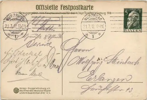 Würzburg - Turnfest 1912 - Privatganzsache PP27 C59 -91984