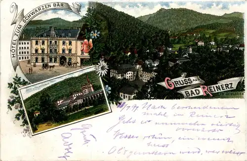 Gruss aus Bad Reinerz in Schlesien - Hotel zum schwarzen Bär - Litho -91512