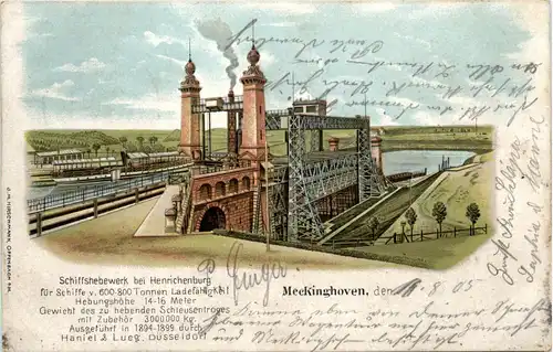 Meckinghoven . Schiffshebewerk bei Henrichenburg - Litho -92156