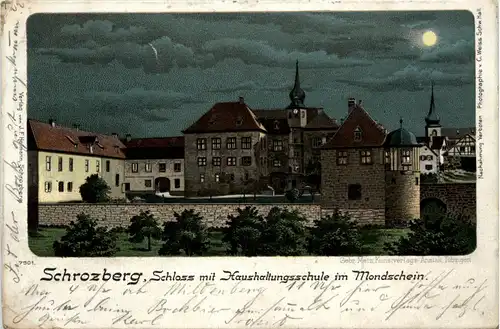 Schrozberg - Schloss mit Haushaltungsschule im Mondstein - Litho -92386