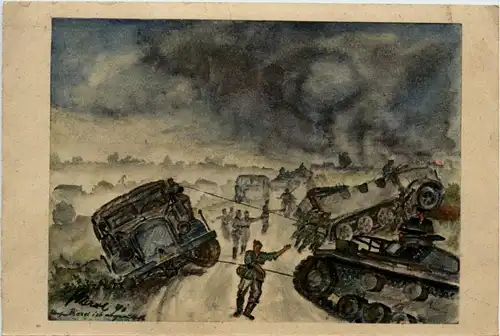 2 Weltkrieg Panzer Künstlerkarte 3. Reich -92406