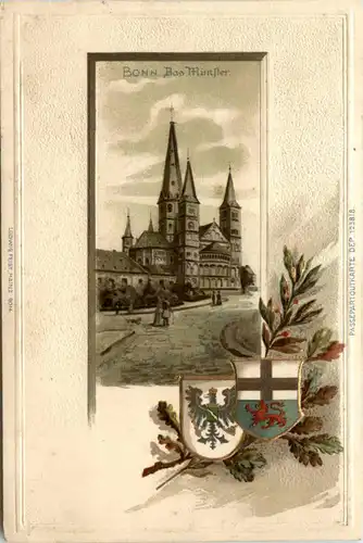 Bonn - Das Münster - Litho Prägekarte -92528