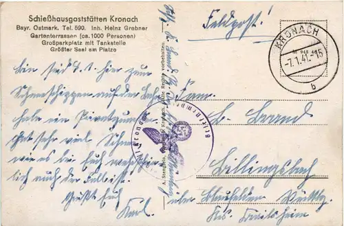 Kronach im Frankenwald - Feldpost 3. Reich -92800