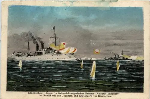 Kannonenboot Jaguar und österreich-ungar. Kreuzer Kaiser Elisabeth v. Kiautschau -92938
