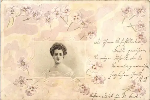 Frau - Prägekarte, Stempel Amberg Georgenstrasse -77408