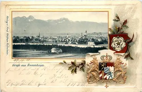 Gruss aus Rosenheim - Litho Prägekarte -77428