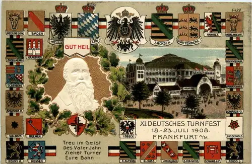 Frankfurt - Deutsches Turnfest 1908 - Litho Prägekarte -90650