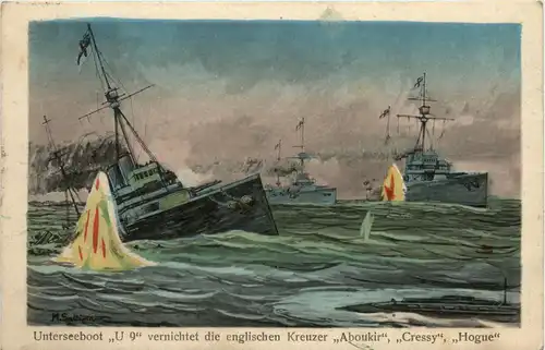 Unterseeboot U 9 venichtet die englischen Kreuzer Aboukir Cressy Hogue -92604