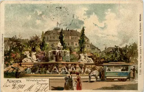 München - Wittelsbacher Brunnen - Litho -93748