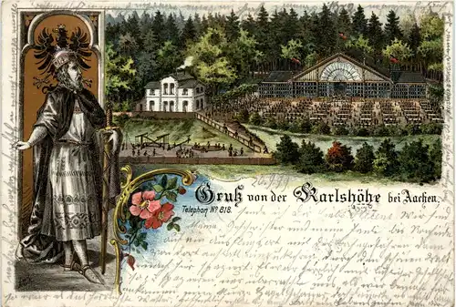 Gruss von der Karlshöhe bei Aachen - Litho -91170