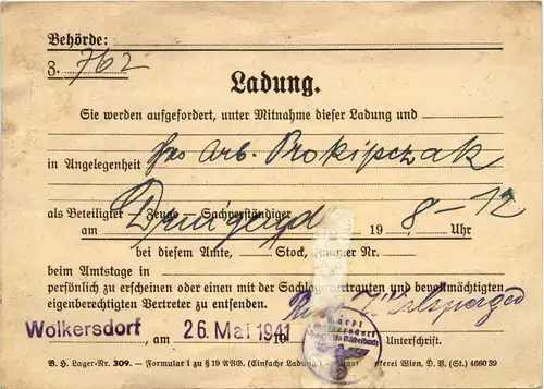 Wolkersdorf - Ladung 3. Reich - Mistelbach -94048