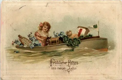 Neujahr- Fröhliche Fahrt - Prägekarte -95066