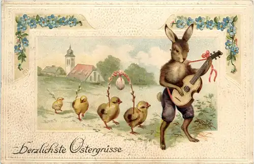 Ostern - Hase mit Gitarre - Prägekarte -94878