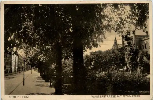 Stolp in Pommern - Wasserstrasse mit Gymnasium -94994